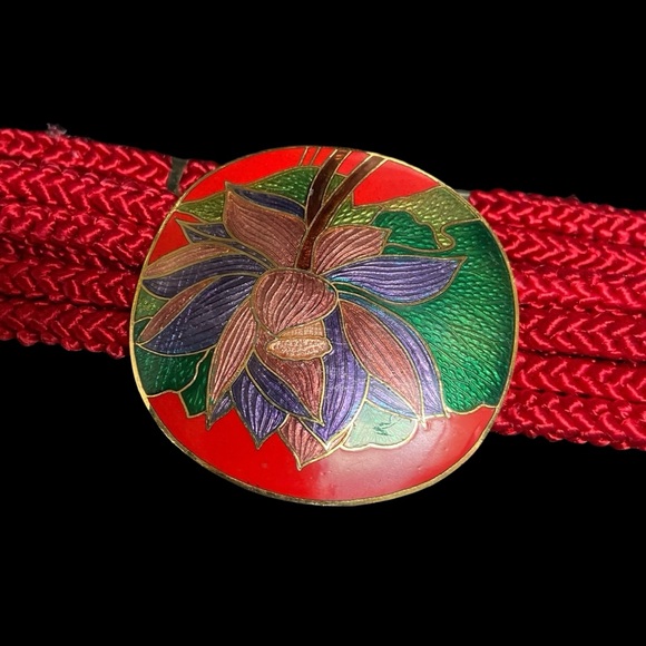 Vintage Yen China House Braided Rope Enamel Buckle Red main image 8